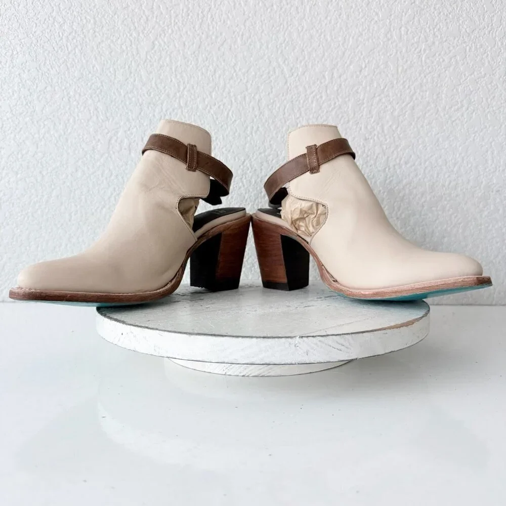 Lane HIGH NOON Cowboy Booties Putty Western Cowgirl Ankle Boots Sandals Size 8.5